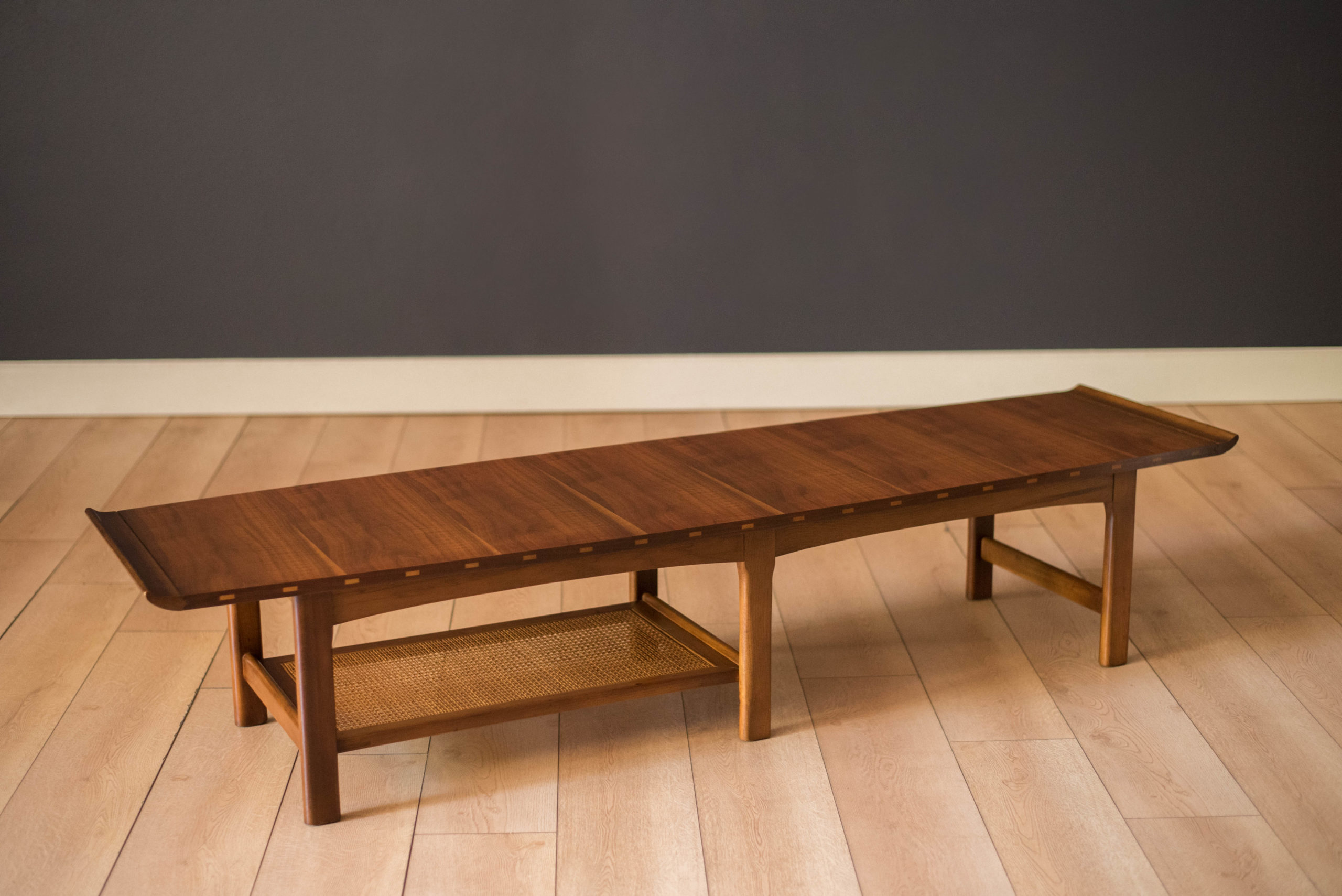 Vintage Walnut and Oak Surfboard Coffee Table Bench by Lane Furniture