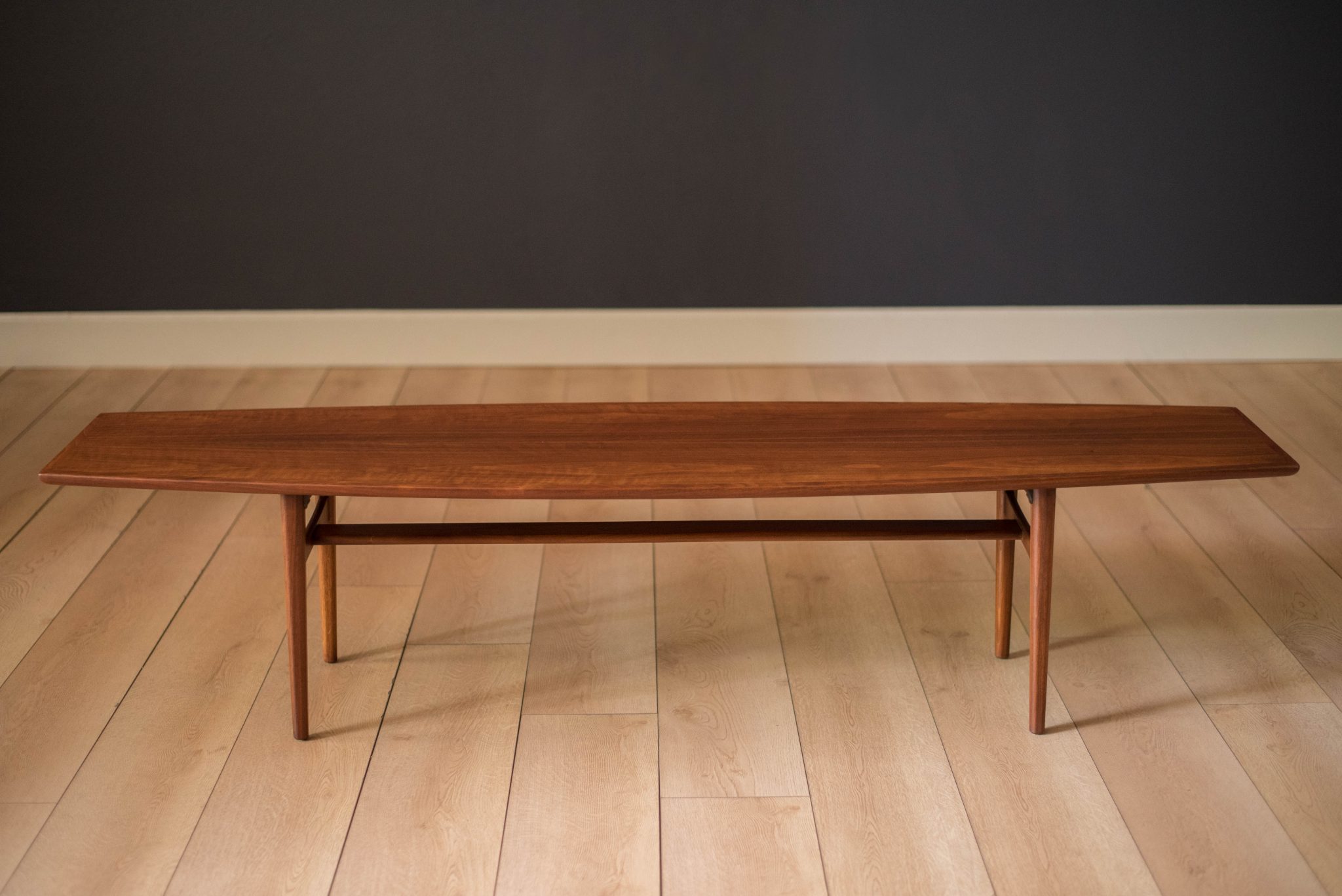 Mid Century Walnut Surfboard Coffee Table by Carlin - Mid Century Maddist