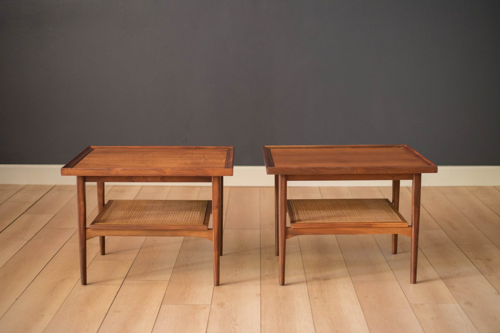 Pair of Mid Century Walnut Two-Tier Drexel Declaration End Tables - Mid ...