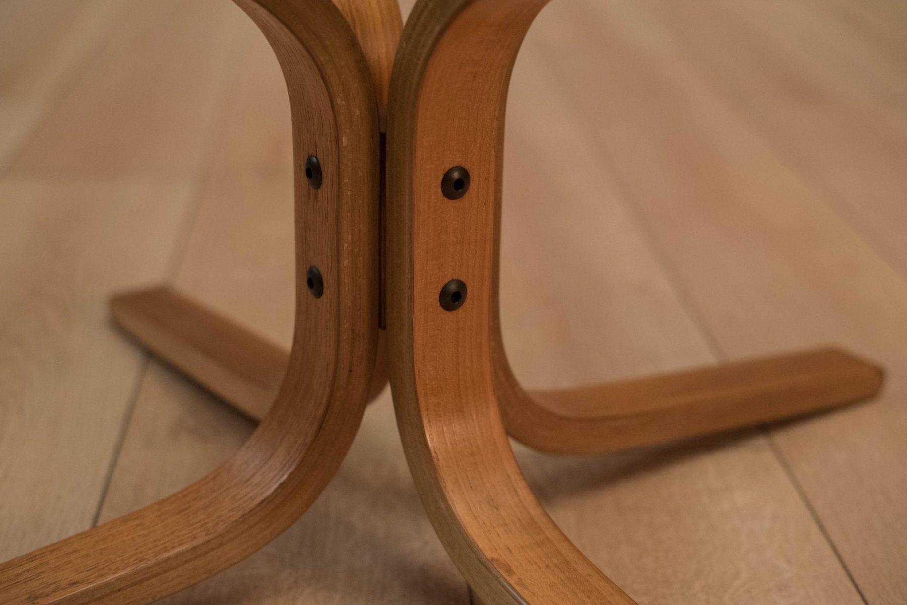 Vintage Round Glass and Teak Coffee Table - Mid Century Maddist