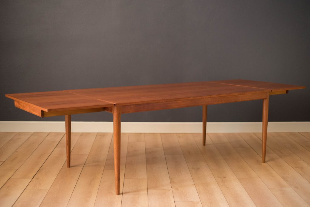 Vintage Danish Teak Pocket Leaf Extension Dining Table Mid Century