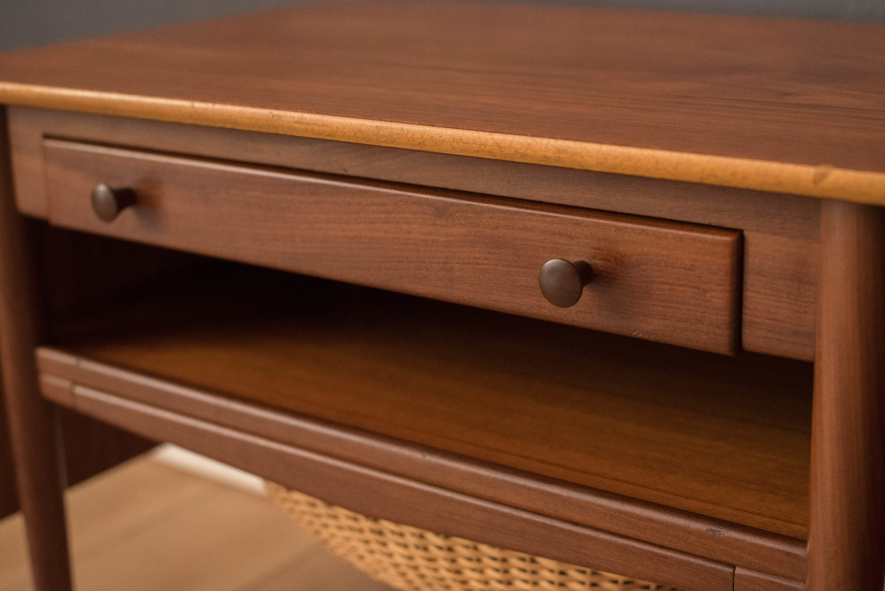 Vintage Danish Teak Expandable DropLeaf Sewing End Table Mid Century