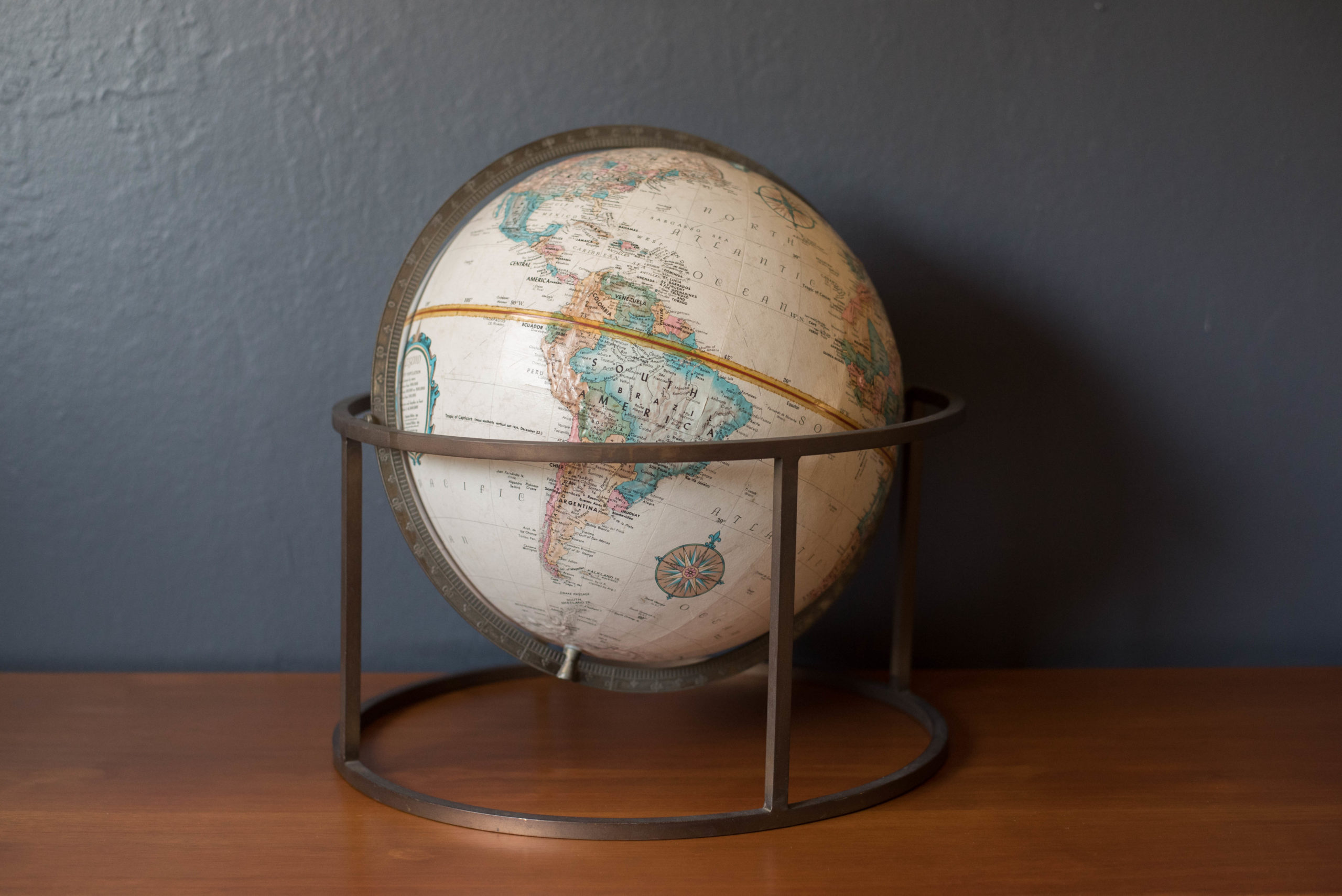 Vintage Brass Desktop Repogle Globe Stand - Mid Century Maddist