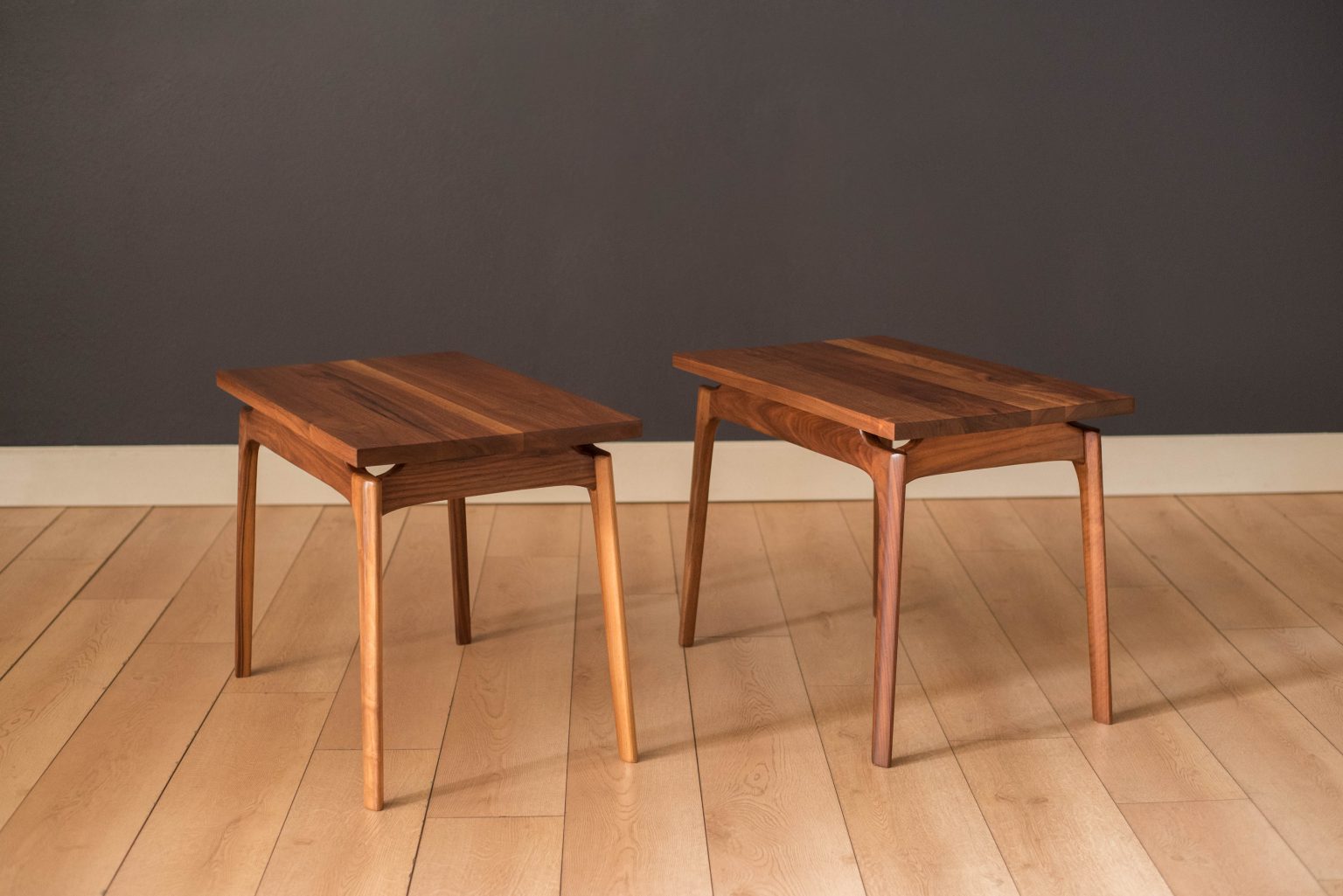 Pair of MidCentury Modern Solid Walnut End Tables Mid Century Maddist