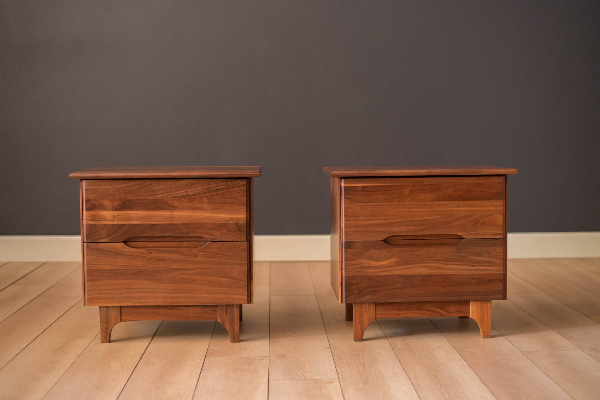 Pair of Mid-Century Modern Solid Walnut Nightstands - Mid Century Maddist