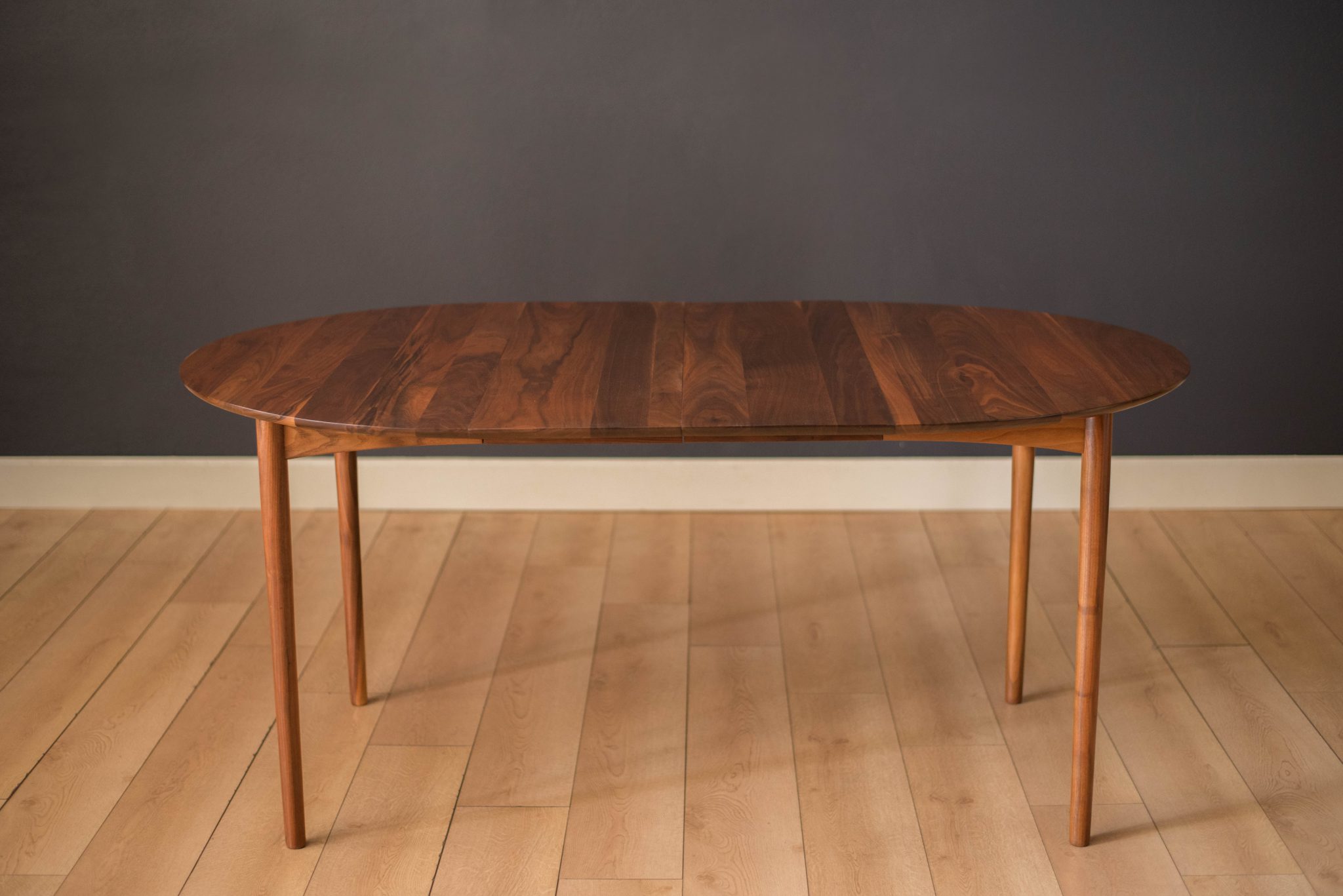 Mid-Century Modern Solid Walnut Round Extension Dining Table - Mid